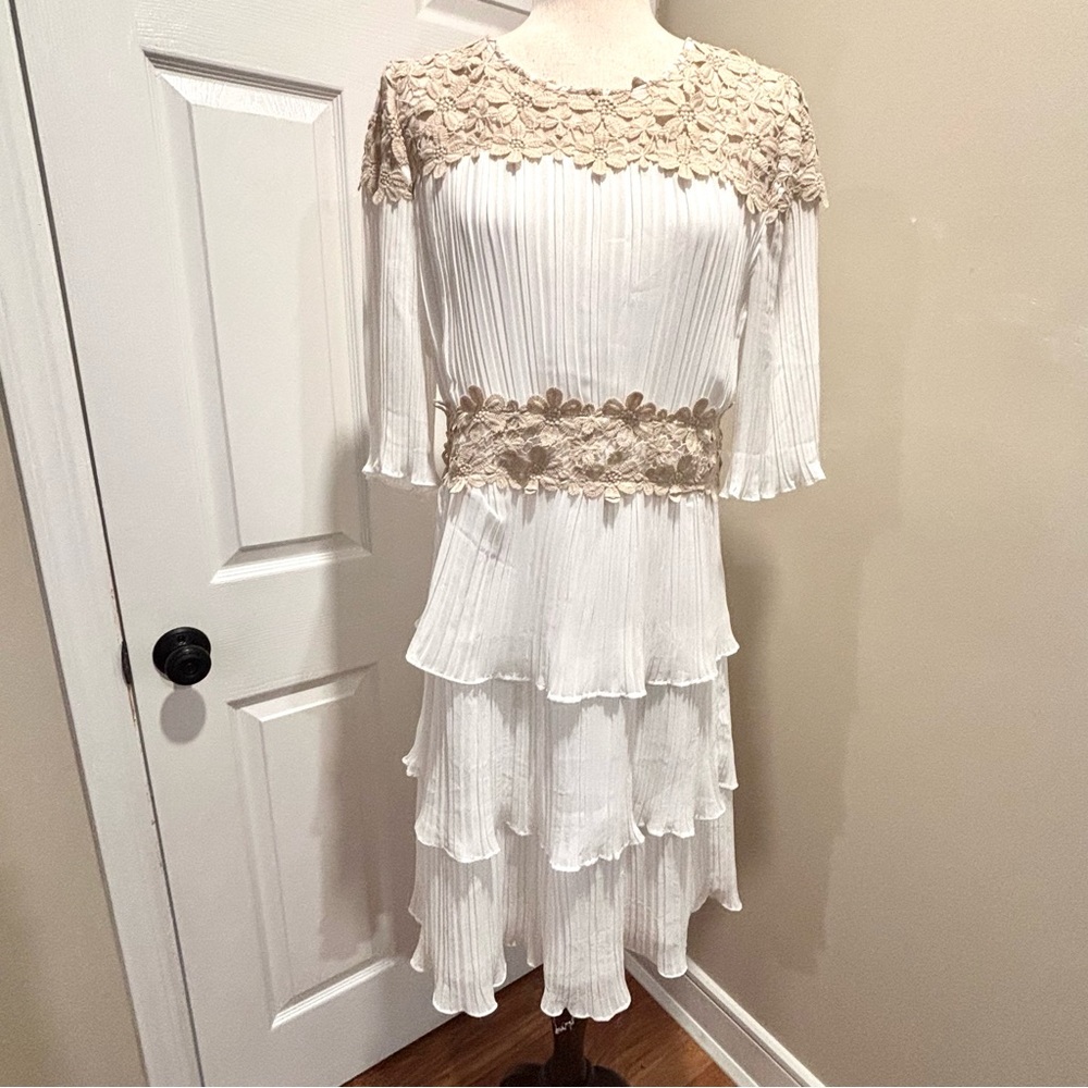 Lulus Westwind White Lace Pleated Chiffon Dress XL - Picture 5 of 8